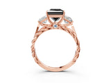 Rose gold Three-Stone Fancy Black Princess Cut Diamond Braided Band Ring with Four-Prong Setting_15
