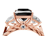 Rose gold Three-Stone Fancy Black Princess Cut Diamond Braided Band Ring with Four-Prong Setting_16