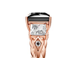 Rose gold Three-Stone Fancy Black Princess Cut Diamond Braided Band Ring with Four-Prong Setting_17