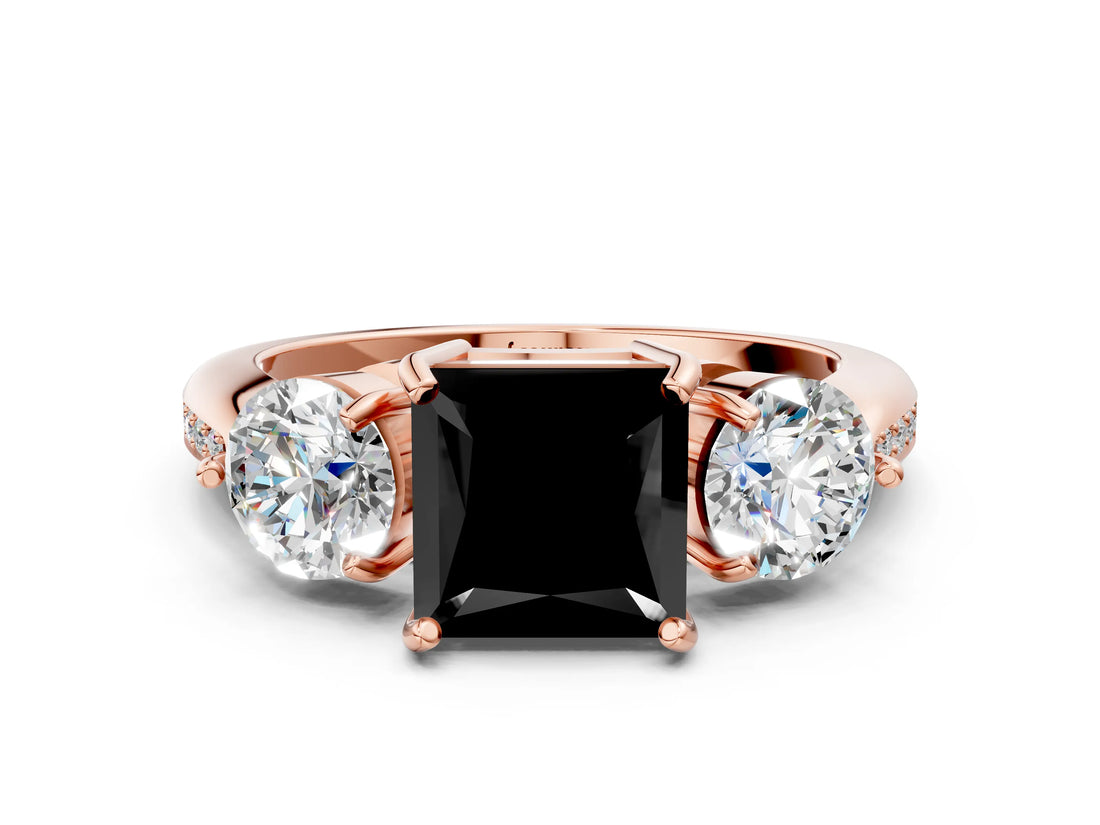 Rose gold Three-Stone Fancy Black Princess Cut Diamond Channel Set Engagement Ring with Prong Setting_12