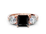 Rose gold Three-Stone Fancy Black Princess Cut Diamond Channel Set Engagement Ring with Prong Setting_12