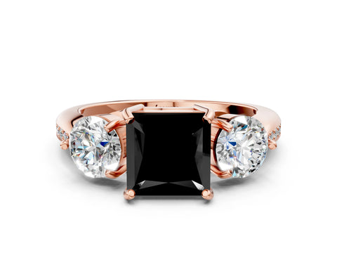 Rose gold Three-Stone Fancy Black Princess Cut Diamond Channel Set Engagement Ring with Prong Setting_12