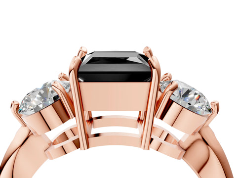 Rose gold Three-Stone Fancy Black Princess Cut Diamond Channel Set Engagement Ring with Prong Setting_16