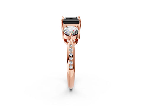 Rose gold Three-Stone Fancy Black Princess Cut Diamond Channel Set Engagement Ring with Prong Setting_2