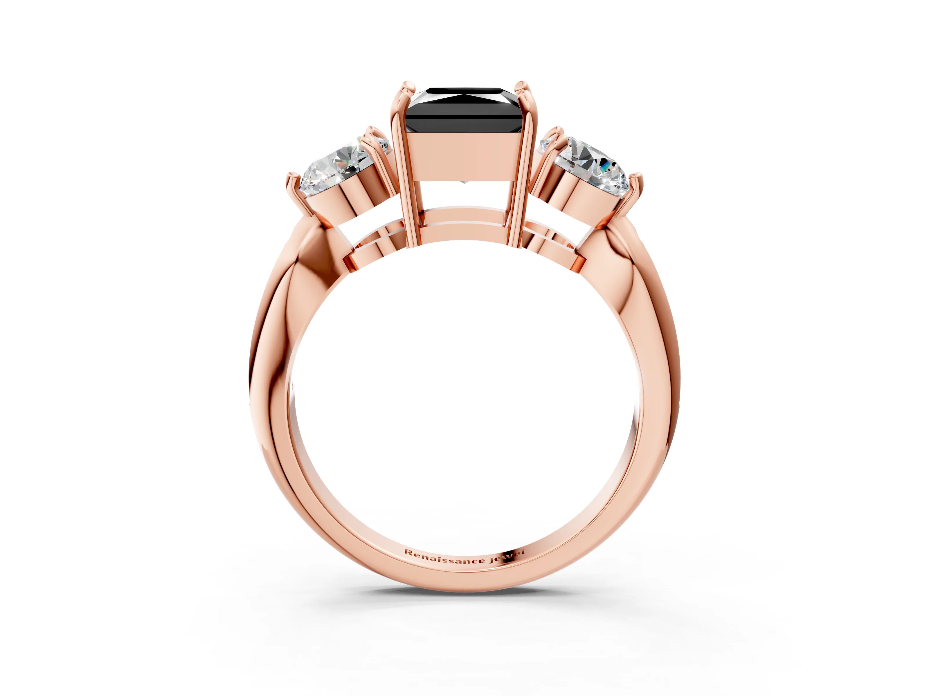 Rose gold Three-Stone Fancy Black Princess Cut Diamond Channel Set Engagement Ring with Prong Setting_3