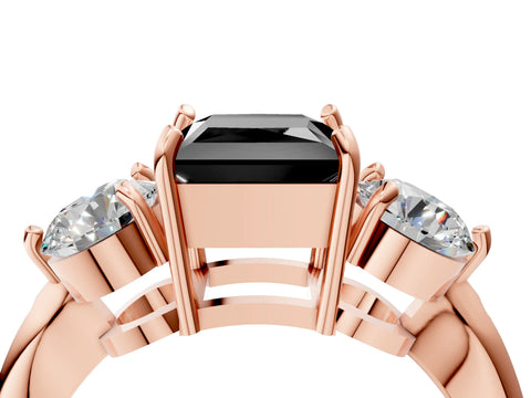 Rose gold Three-Stone Fancy Black Princess Cut Diamond Channel Set Engagement Ring with Prong Setting_4