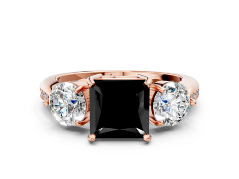 Rose gold Three-Stone Fancy Black Princess Cut Diamond Channel Set Engagement Ring with Prong Setting