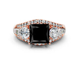 Rose gold Three-Stone Fancy Black Princess Cut Diamond Engagement Ring with Pave Band and Prong Setting