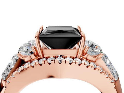 Rose gold Three-Stone Fancy Black Princess Cut Diamond Engagement Ring with Pave Band and Prong Setting_4