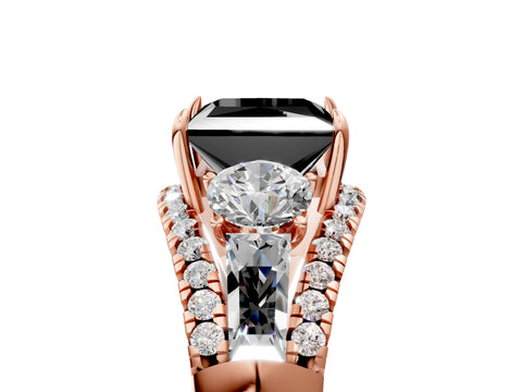 Rose gold Three-Stone Fancy Black Princess Cut Diamond Engagement Ring with Pave Band and Prong Setting_5