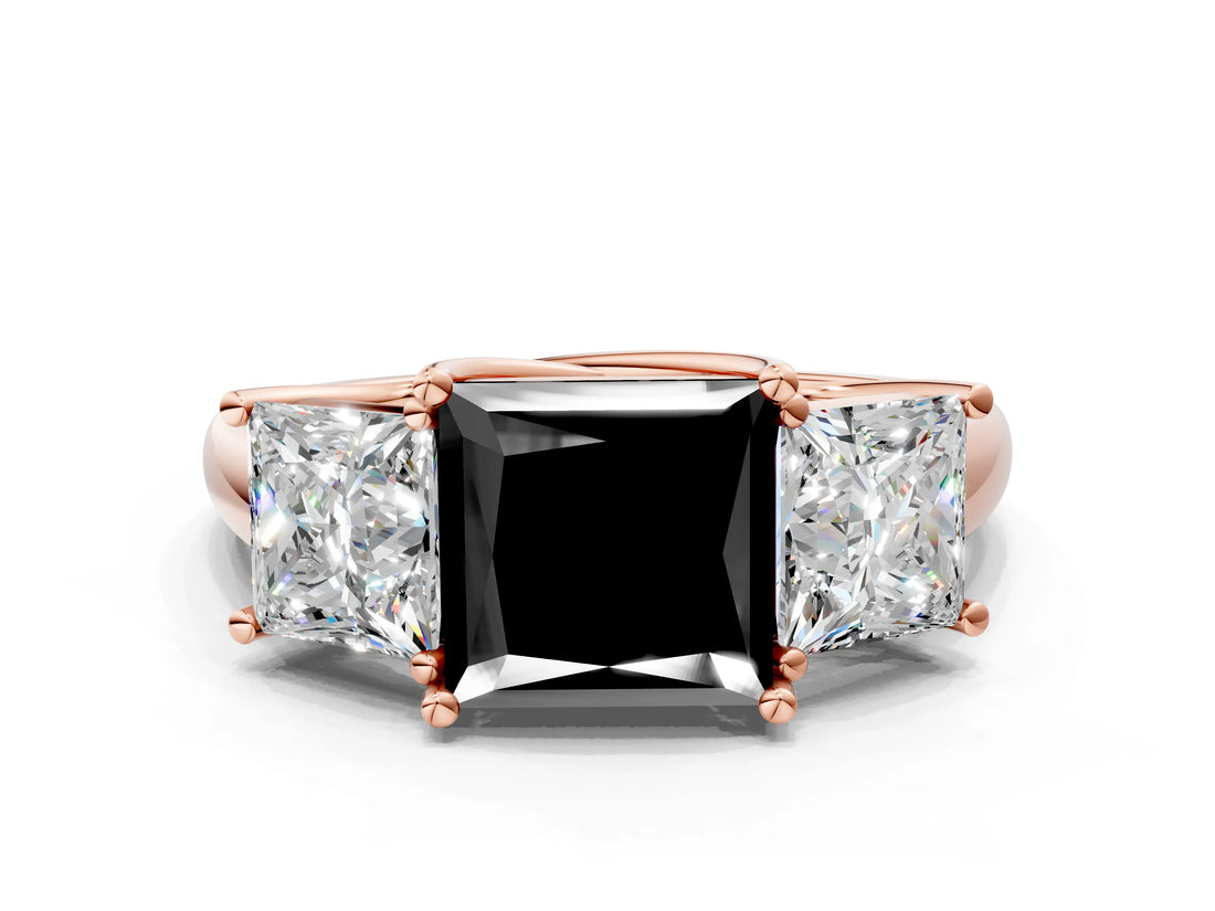 Rose gold Three-Stone Fancy Black Princess Cut Diamond Engagement Ring with Prong Setting_3