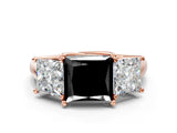 Rose gold Three-Stone Fancy Black Princess Cut Diamond Engagement Ring with Prong Setting_3