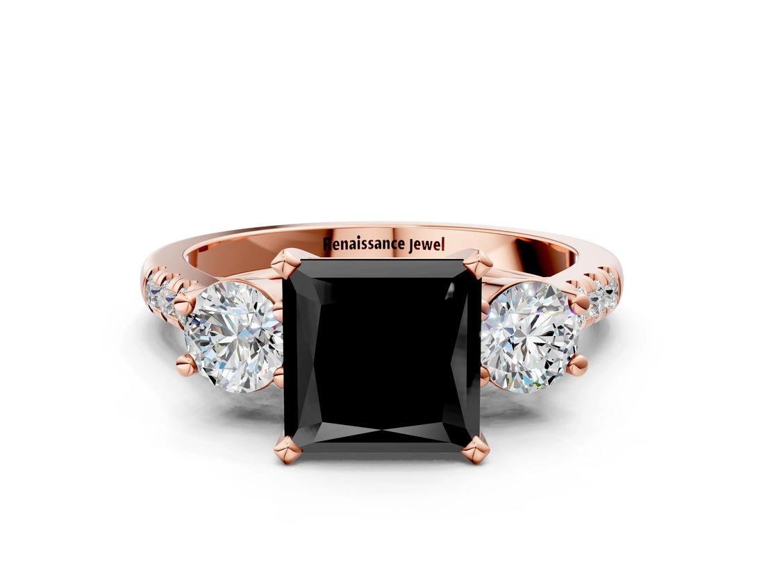 Rose gold Three-Stone Fancy Black Princess Cut Diamond Pavé Band with Four-Prong Setting