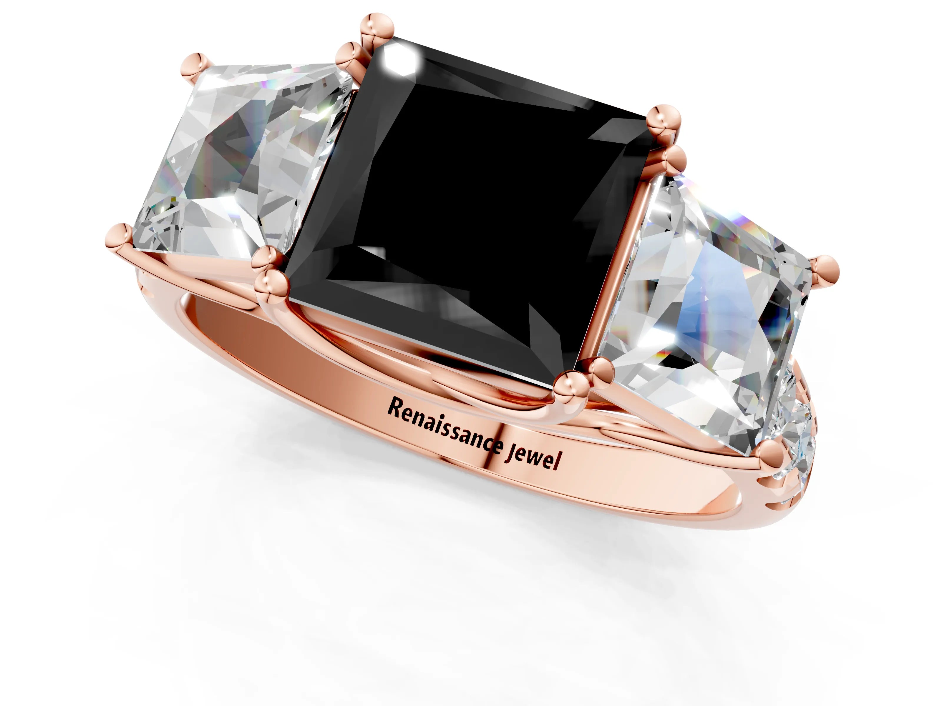 Rose gold Three-Stone Fancy Black Princess Cut Diamond Pavé Band with Prong Setting_1