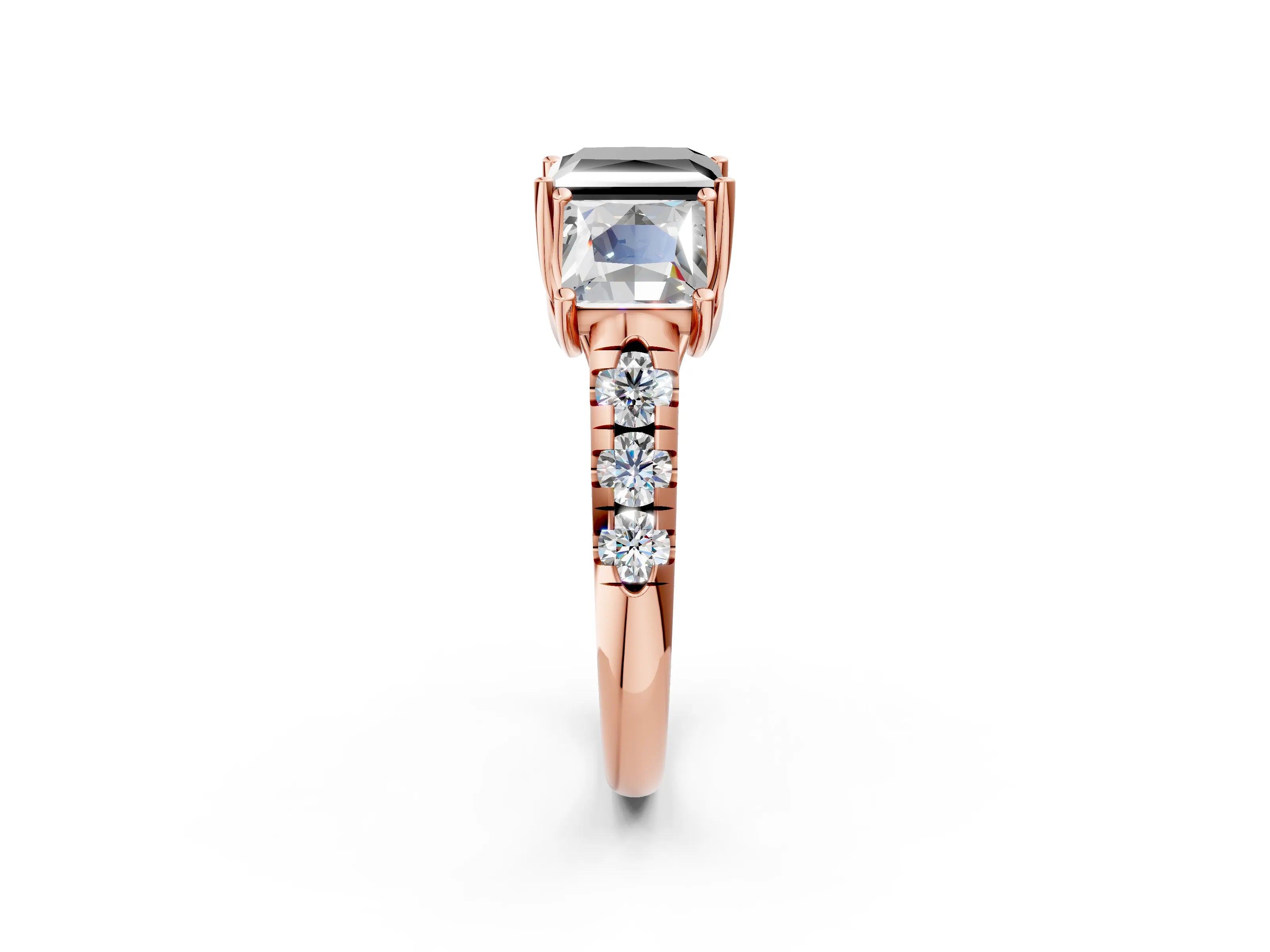 Rose gold Three-Stone Fancy Black Princess Cut Diamond Pavé Band with Prong Setting_2