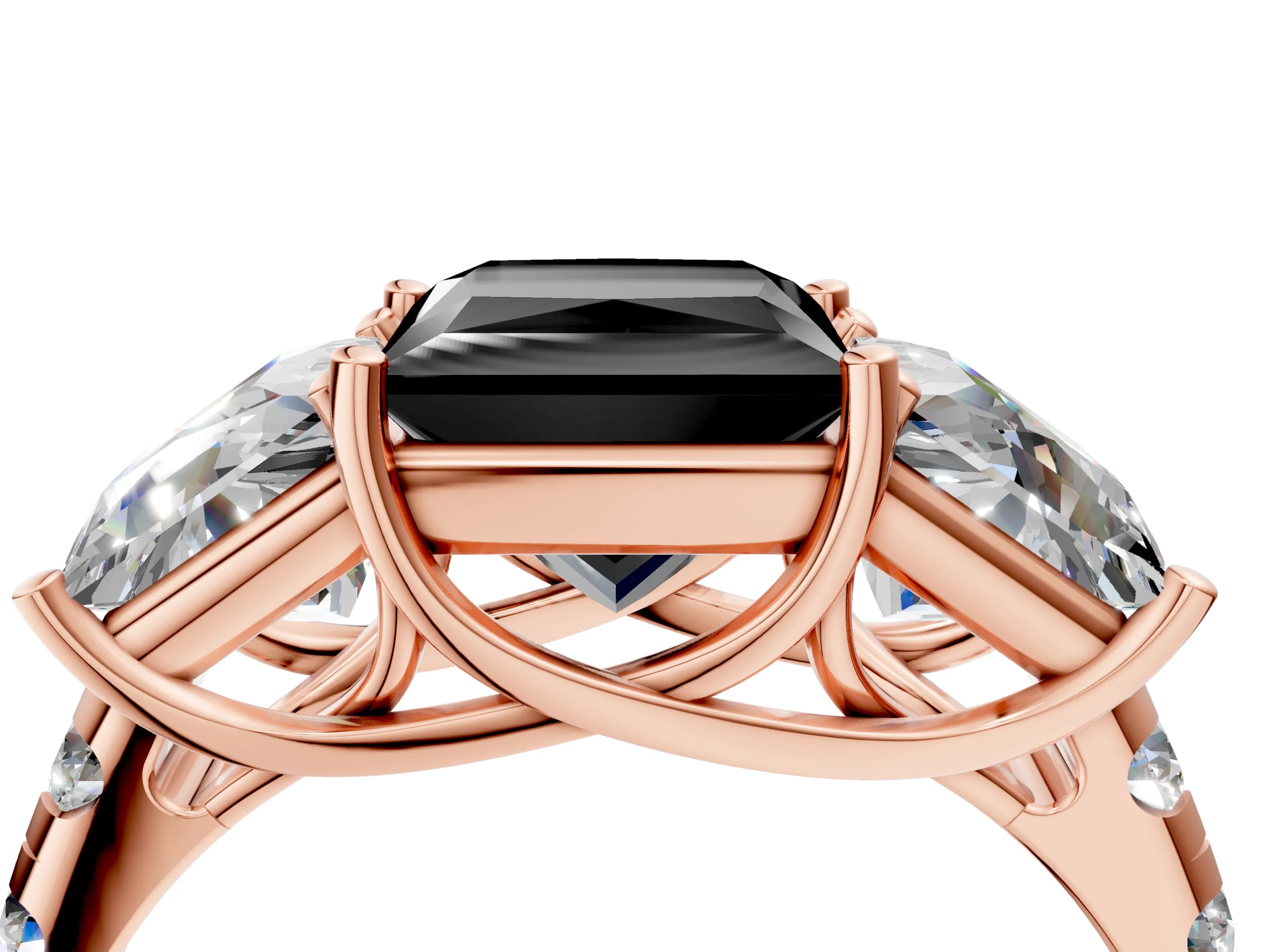 Rose gold Three-Stone Fancy Black Princess Cut Diamond Pavé Band with Prong Setting_4