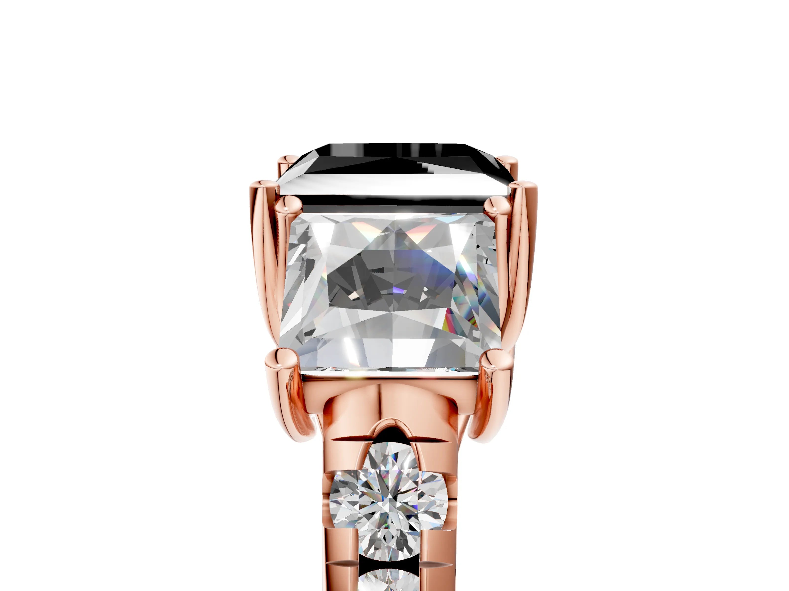 Rose gold Three-Stone Fancy Black Princess Cut Diamond Pavé Band with Prong Setting_5