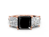 Rose gold Three-Stone Fancy Black Princess Cut Diamond Ring with Pavé Band and Prong Setting_24