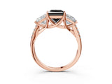 Rose gold Three-Stone Fancy Black Princess Cut Diamond Ring with Pavé Band and Prong Setting_27