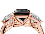 Rose gold Three-Stone Fancy Black Princess Cut Diamond Ring with Pavé Band and Prong Setting_28