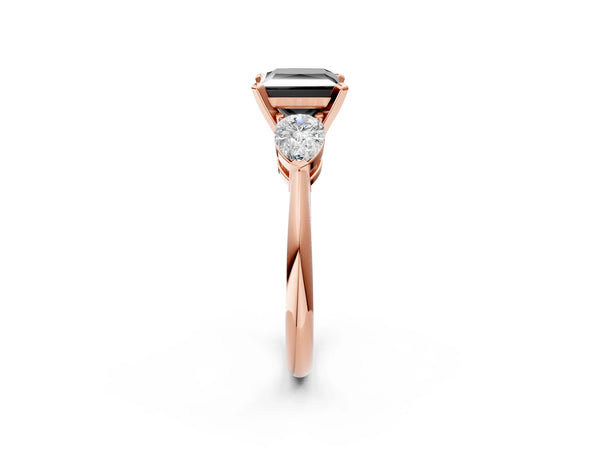 Rose Gold Princess Cut Three Stone Engagement Ring Setting for Black Center with Pear Side Stones