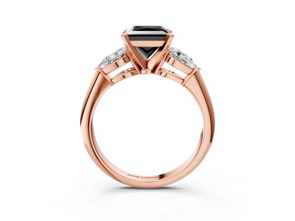 Rose Gold Princess Cut Three Stone Engagement Ring Setting for Black Center with Pear Side Stones