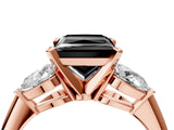 Rose gold Three-Stone Fancy Black Princess Cut Diamond Ring with Pear Side Stones and Four-Prong Setting_4