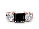 Rose gold Three-Stone Fancy Black Princess Cut Diamond Ring with Round Side Stones, Classic Band, and Four-Prong Setting_12