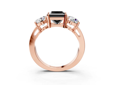 Rose gold Three-Stone Fancy Black Princess Cut Diamond Ring with Round Side Stones, Classic Band, and Four-Prong Setting_15