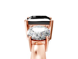 Rose gold Three-Stone Fancy Black Princess Cut Diamond Ring with Round Side Stones, Classic Band, and Four-Prong Setting_17