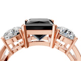 Rose gold Three-Stone Fancy Black Princess Cut Diamond Ring with Round Side Stones, Classic Band, and Four-Prong Setting_4