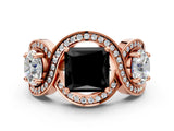 Rose gold Three-Stone Fancy Black Princess Cut Diamond Wave Pave Band with Prong Setting_24
