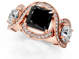 Rose gold Three-Stone Fancy Black Princess Cut Diamond Wave Pave Band with Prong Setting_25