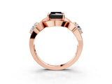 Rose gold Three-Stone Fancy Black Princess Cut Diamond Wave Pave Band with Prong Setting_27
