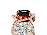 Rose gold Three-Stone Fancy Black Princess Cut Diamond Wave Pave Band with Prong Setting_29