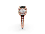 Rose gold Three-Stone Fancy Black Princess Cut Halo Diamond Milgrain Band with Four-Prong Setting_2