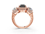 Rose gold Three-Stone Fancy Black Princess Cut Halo Diamond Milgrain Band with Four-Prong Setting_3