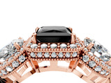 Rose gold Three-Stone Fancy Black Princess Cut Halo Diamond Milgrain Band with Four-Prong Setting_4