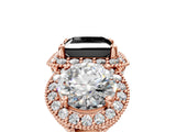 Rose gold Three-Stone Fancy Black Princess Cut Halo Diamond Milgrain Band with Four-Prong Setting_5