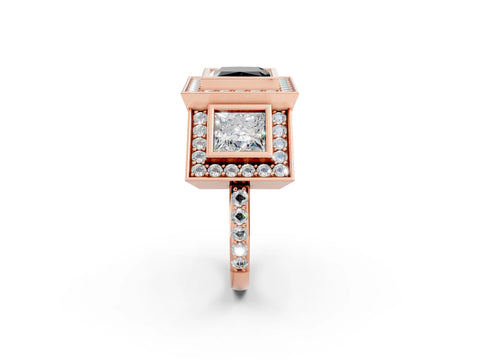 Rose gold Three-Stone Fancy Black Princess Cut Halo Pavé Diamond Ring_14