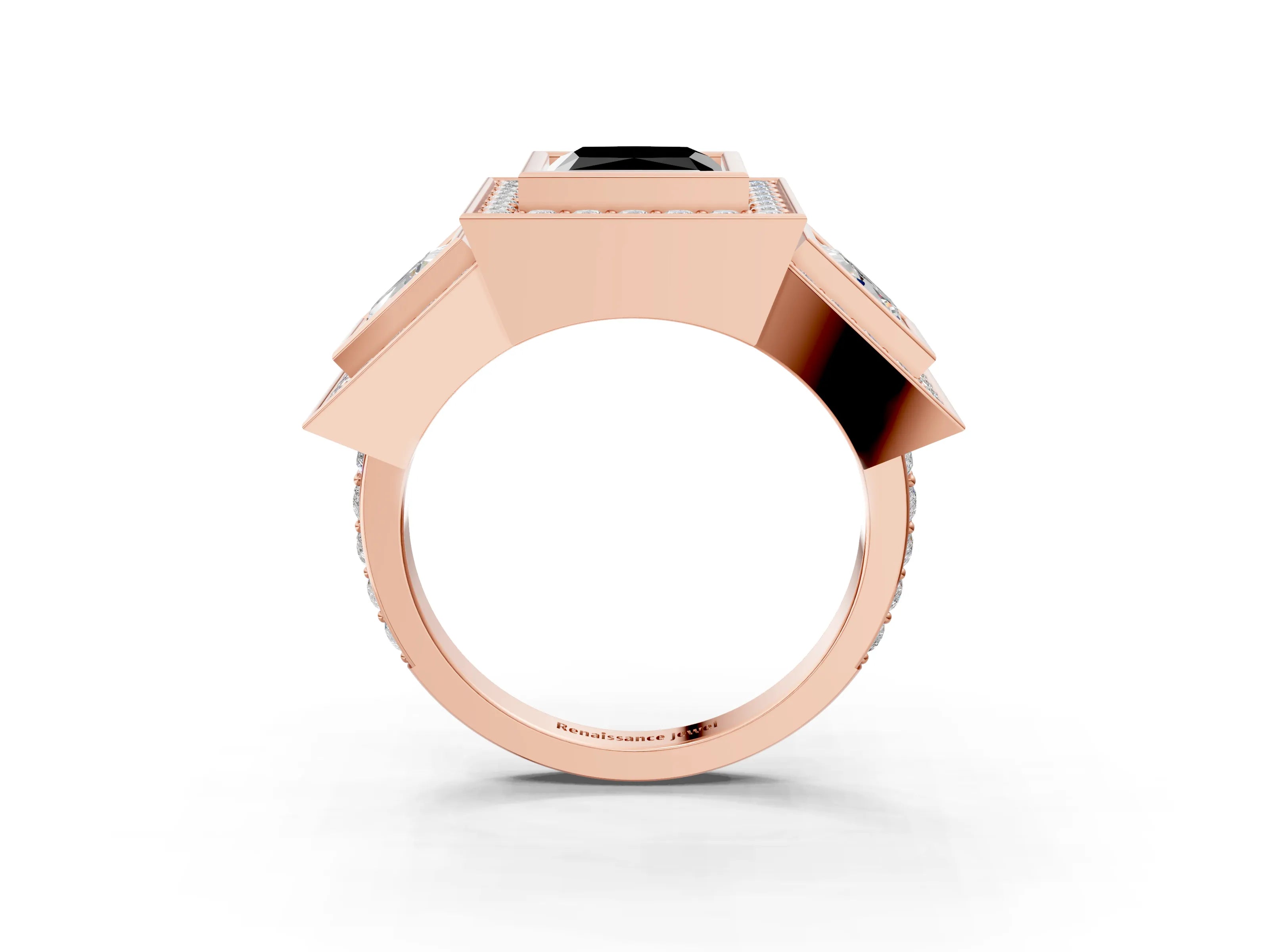 Rose gold Three-Stone Fancy Black Princess Cut Halo Pavé Diamond Ring_15