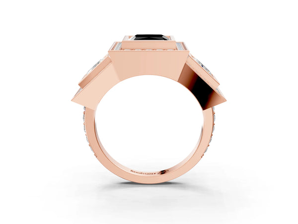 Rose gold Three-Stone Fancy Black Princess Cut Halo Pavé Diamond Ring