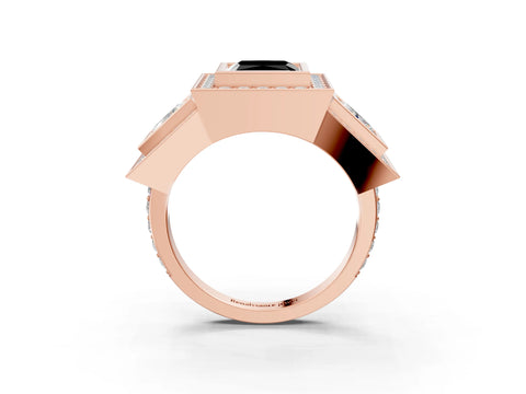 Rose gold Three-Stone Fancy Black Princess Cut Halo Pavé Diamond Ring_15