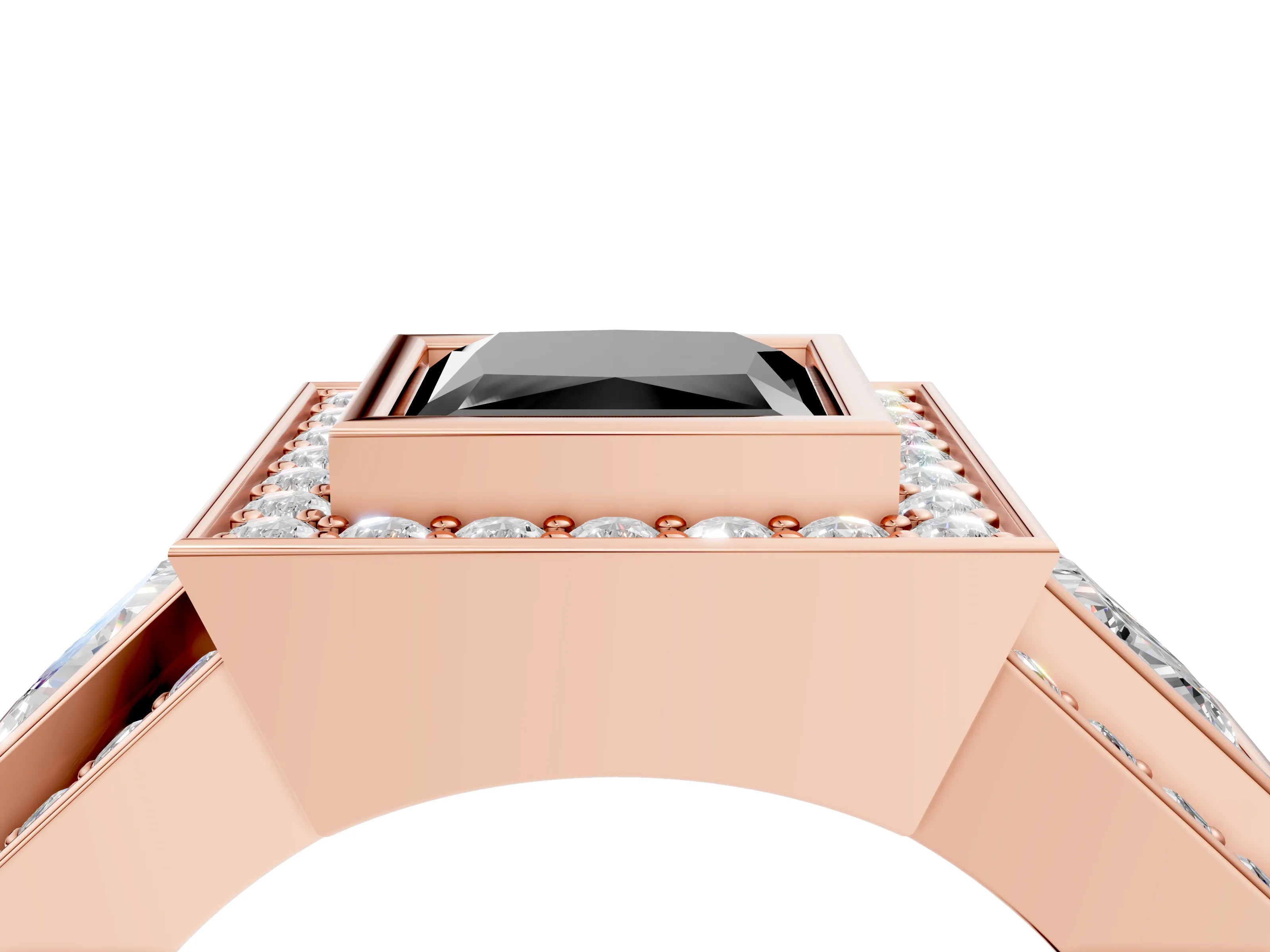 Rose gold Three-Stone Fancy Black Princess Cut Halo Pavé Diamond Ring_16