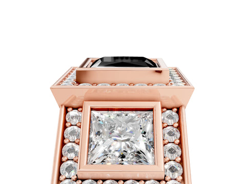 Rose gold Three-Stone Fancy Black Princess Cut Halo Pavé Diamond Ring_17