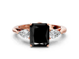 Rose gold Three-Stone Fancy Black Radiant Cut Brilliant Diamond Solitaire Ring with Tapered Band and Four-Prong Setting_3