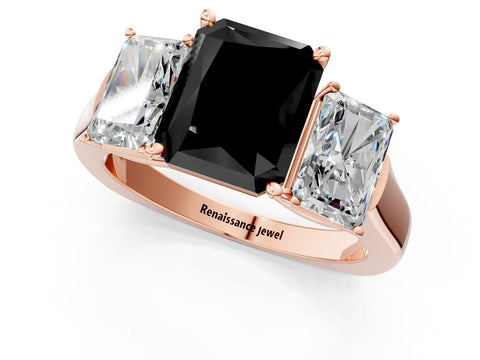 Rose gold Three-Stone Fancy Black Radiant Cut Brilliant Diamond Trellis Ring with Comfort Fit Band_1