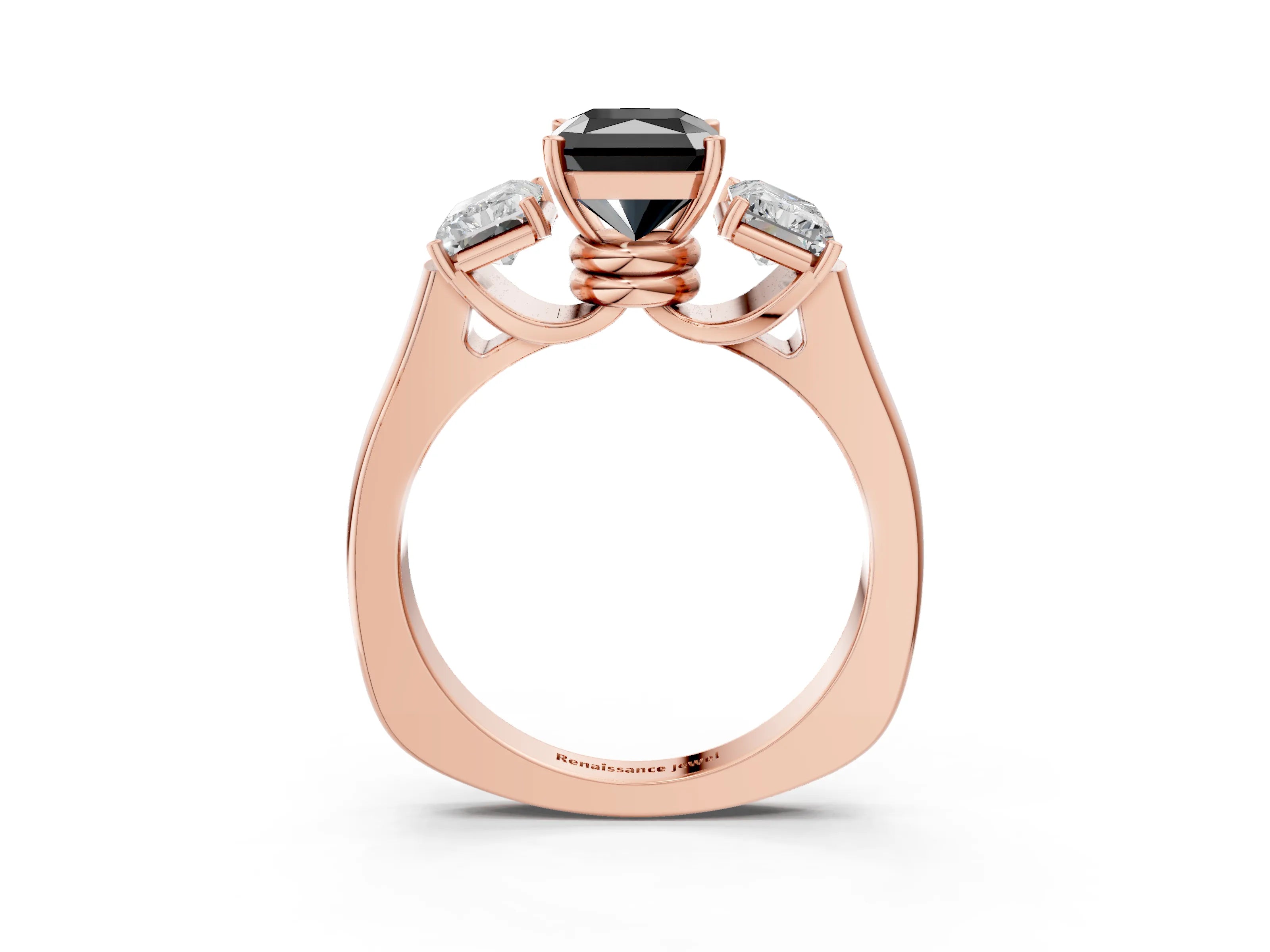 Rose gold Three-Stone Fancy Black Radiant Cut Brilliant Diamond Trellis Ring with Comfort Fit Band_3