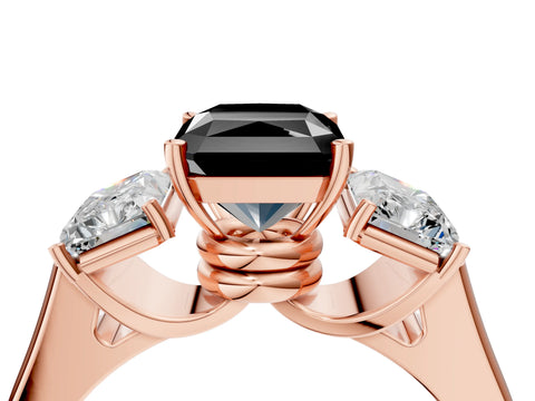 Rose gold Three-Stone Fancy Black Radiant Cut Brilliant Diamond Trellis Ring with Comfort Fit Band_4