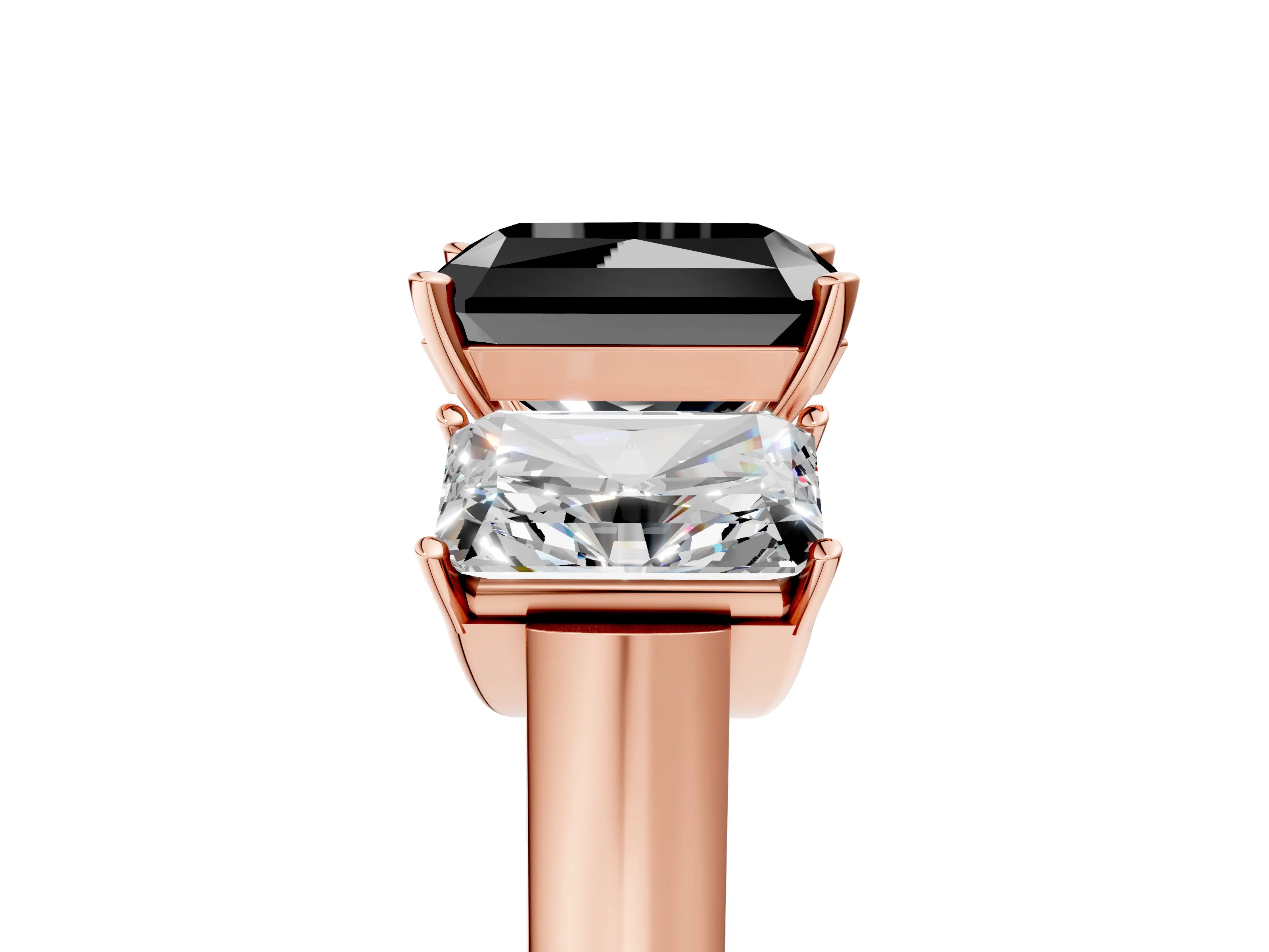 Rose gold Three-Stone Fancy Black Radiant Cut Brilliant Diamond Trellis Ring with Comfort Fit Band_5